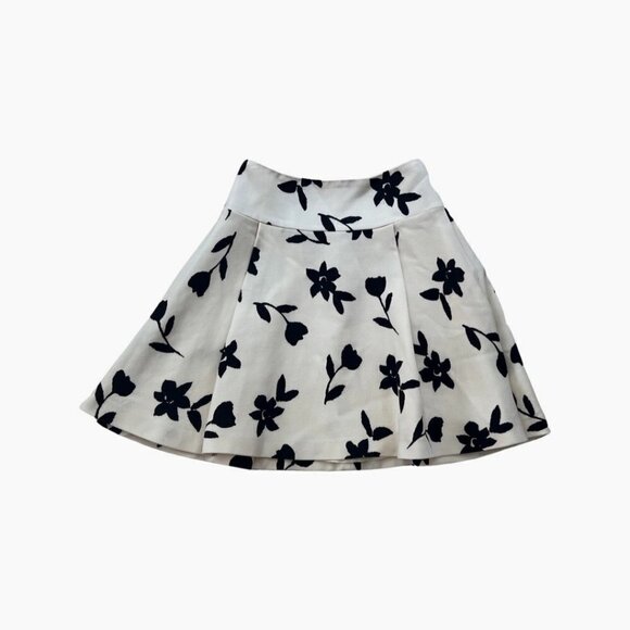 Carolina Herrera CJ cream black floral print wool A line skirt size 8